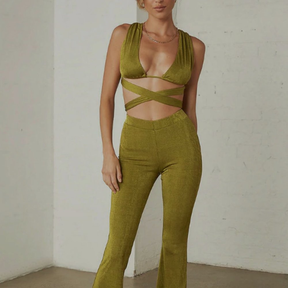 Tie Crop and Flare Pants Set